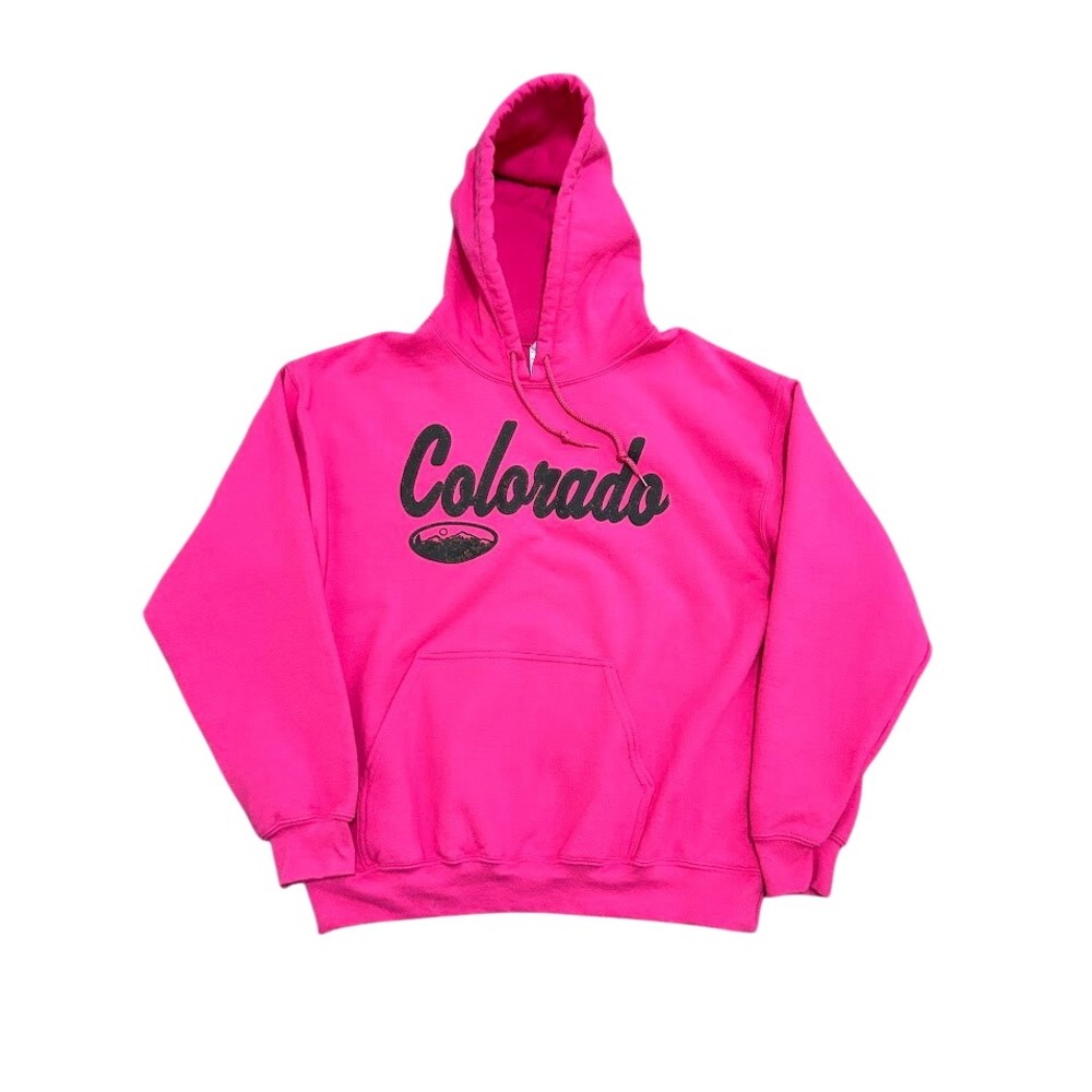 Gildan Heavy Blend Colorado‎ Mountains Graphic Hoodie Pink Size M